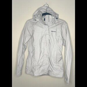 MARMOT PreCip Lightweight Light Grey White Hooded Shell Jacket Size XS